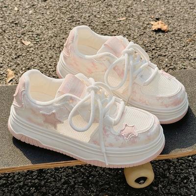 2025Round-toe Lace-up Casual White Thick-soled Vulcanized Shoe Seasonal New Sneakers Comfortable Flat-soled Fashion