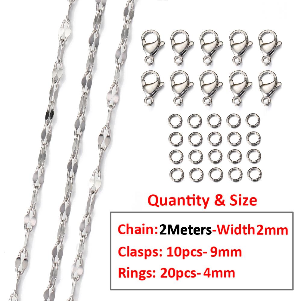2Meters/1Meter Stainless Steel Chain Lobster Clasps Jump Rings Connectors Chains for Bracelet Necklace Jewelry Making DIY Kit