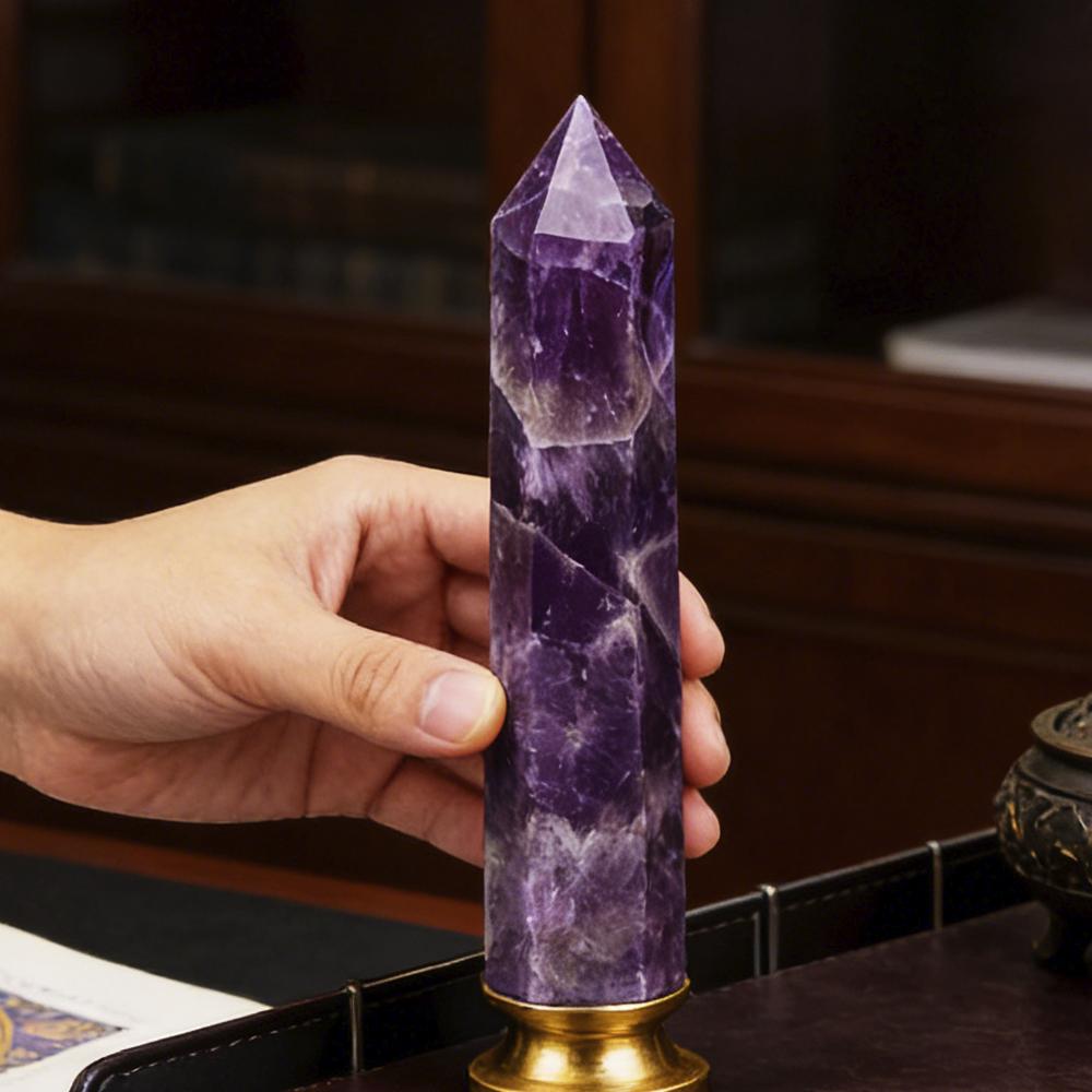 5.91" Tall Amethyst Stone Single Pointed Hexagonal Prism Crystal Point Wand Home Decor Stone Crafts Crystal Tower 2Pcs Set