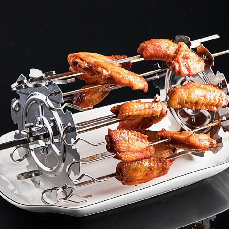 Rotary BBQ Grill Cage Skewers Needle Cage Vegetable Meat Skewer BBQ Tools