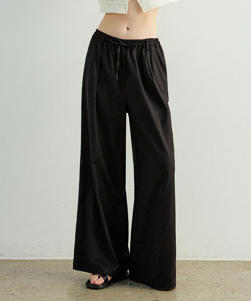 ARTID Linen Elastic Waist Wide Pants_Black