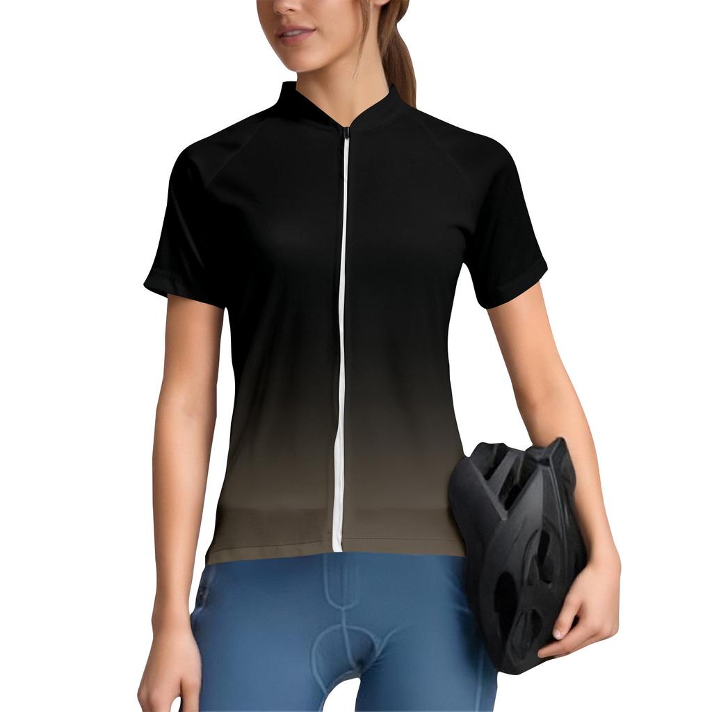 Completo da ciclismo da donna sfumato, maglia da ciclismo a maniche corte con 3 tasche posteriori, traspirante, ad asciugatura rapida, anti-umidità, striscia riflettente per il ciclismo
