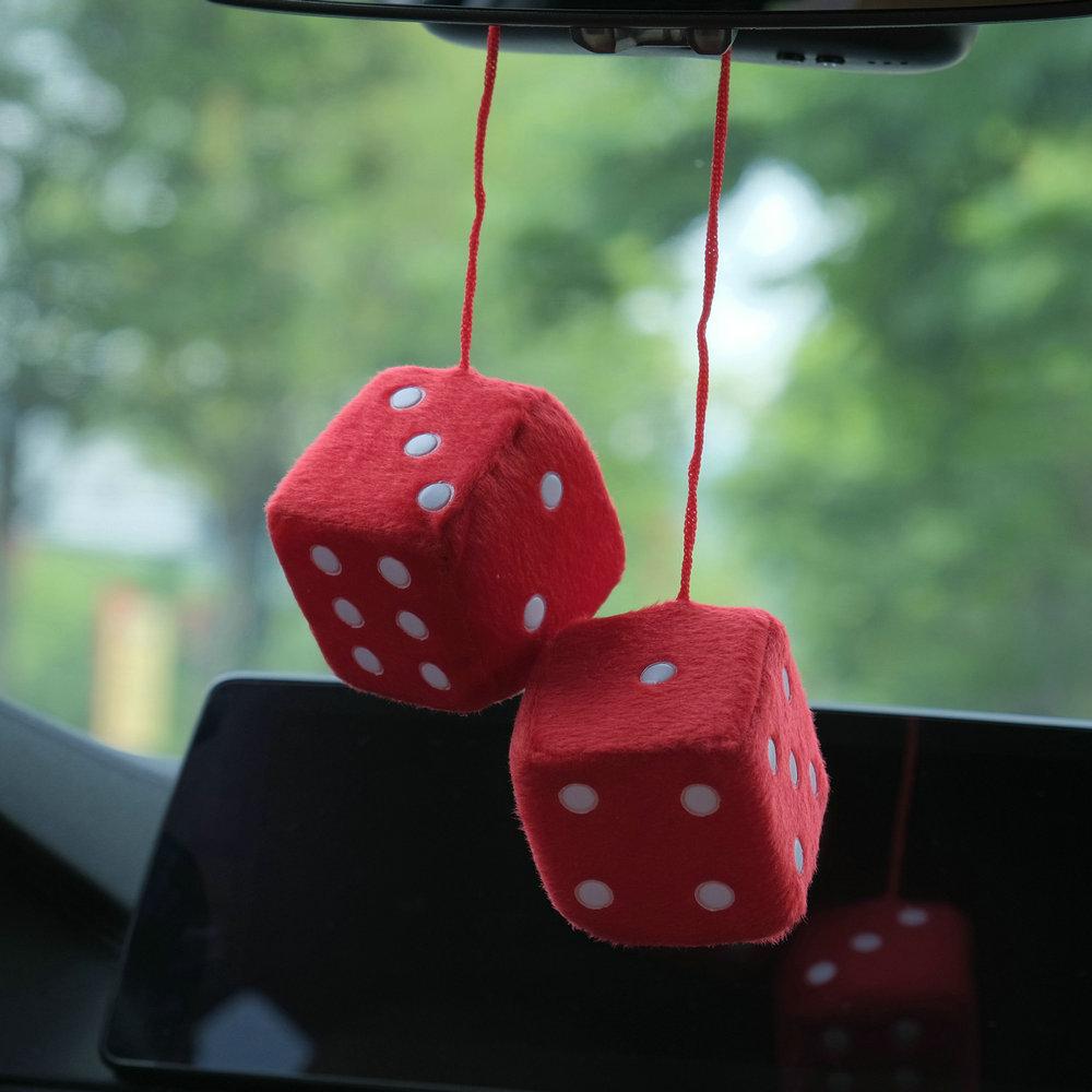 1 Pair Car Pendant Colorful Plush Dice Automobiles Rear View Mirror Charms Hanging Ornaments