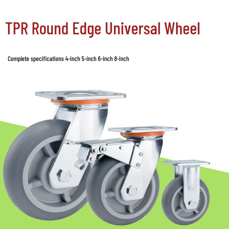 Heavy Duty Gray TPR Silent Swivel Caster Wheel - Available in 4", 5", 6", and 8" Sizes for Trolleys.