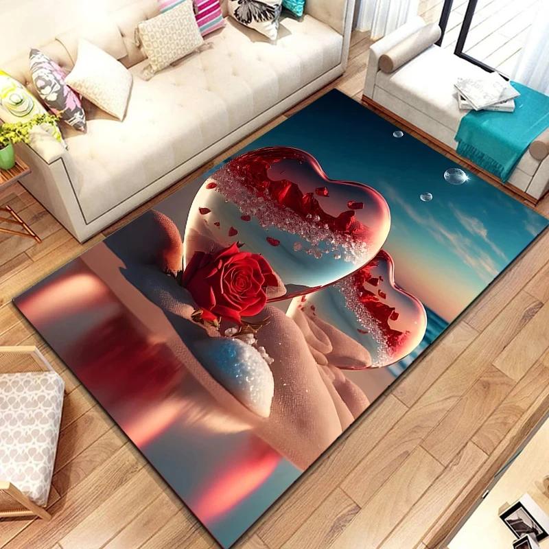 Crystal Love Pattern Carpet Romantic Theme Beach Floor Mat Soft Area Rug for Living Room Sofa Bedroom Non-slip Creative Doormat