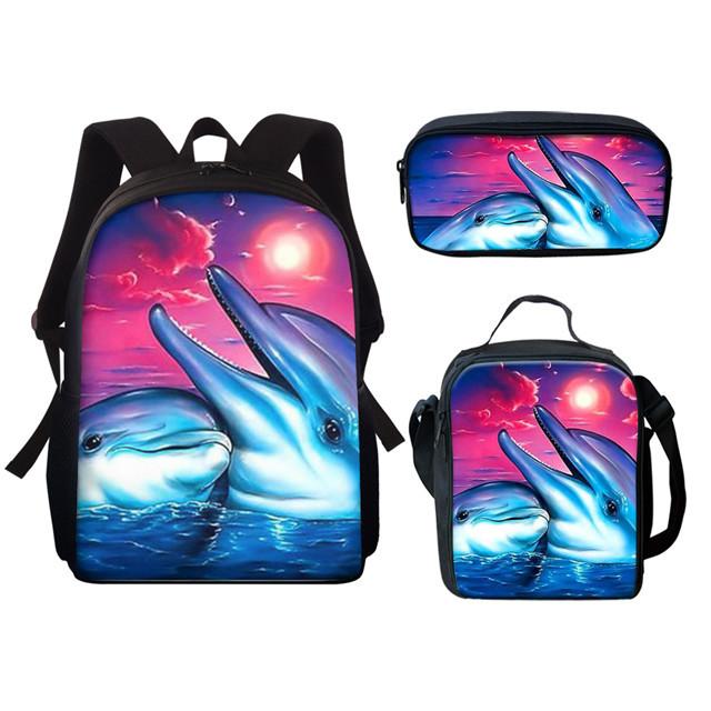 Classic Popular Funny Underwater World Whale 3D Print 3pcs/Set Pupil School Bags Laptop Daypack Backpack Lunch Bag Pencil Case