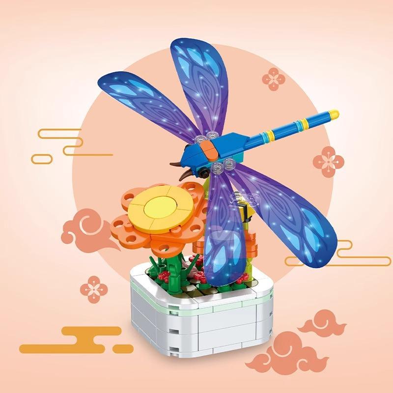 Dragonflies, sunflowers, insects, immortal flower pots, planting blocks, assembling puzzle toys, children's birthday gifts