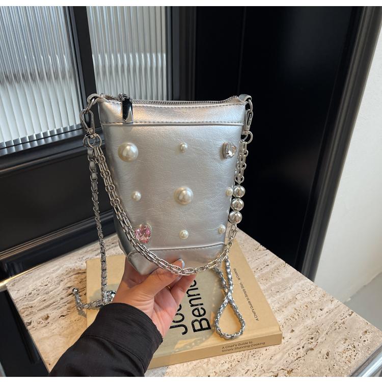 Značkový design PU kožená crossbody taška pro ženy nová malá kabelka na telefon taška přes rameno módní perlová dekorace dámská taška přes rameno