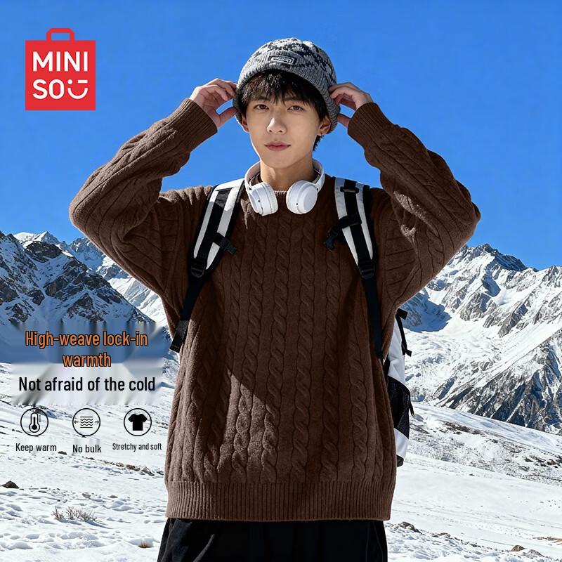 MINISO Men's Cable Knit Round Neck Sweater