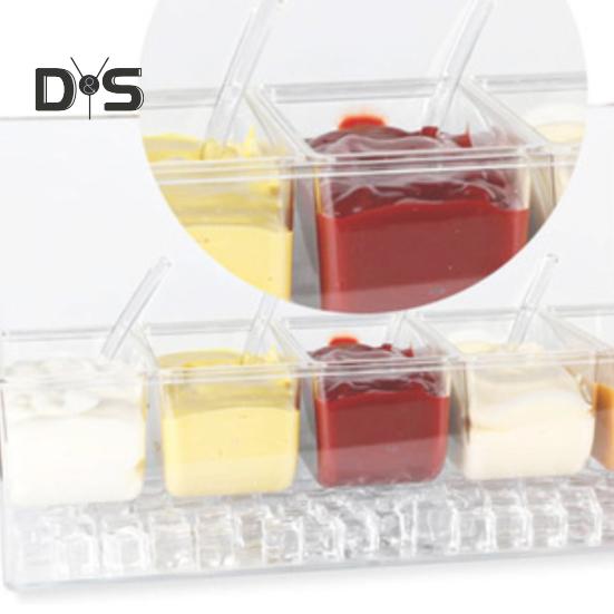Clear Food Container with Lid Clip Spoon 5 Compartments Outdoor Picnic Fruits Vegetables Freshness Keeping Spice Condiment Storage Box Divided Tray
