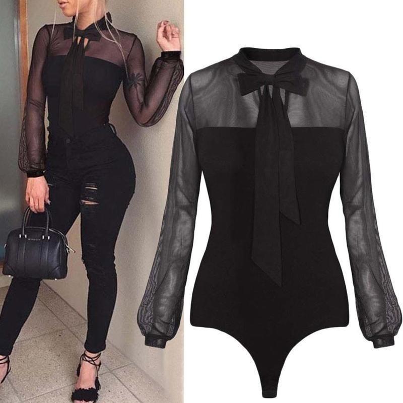 Women Sleeve Long Sexy Stretch Bodycon Bodysuit Tops Casual Leotard Plain Shirt