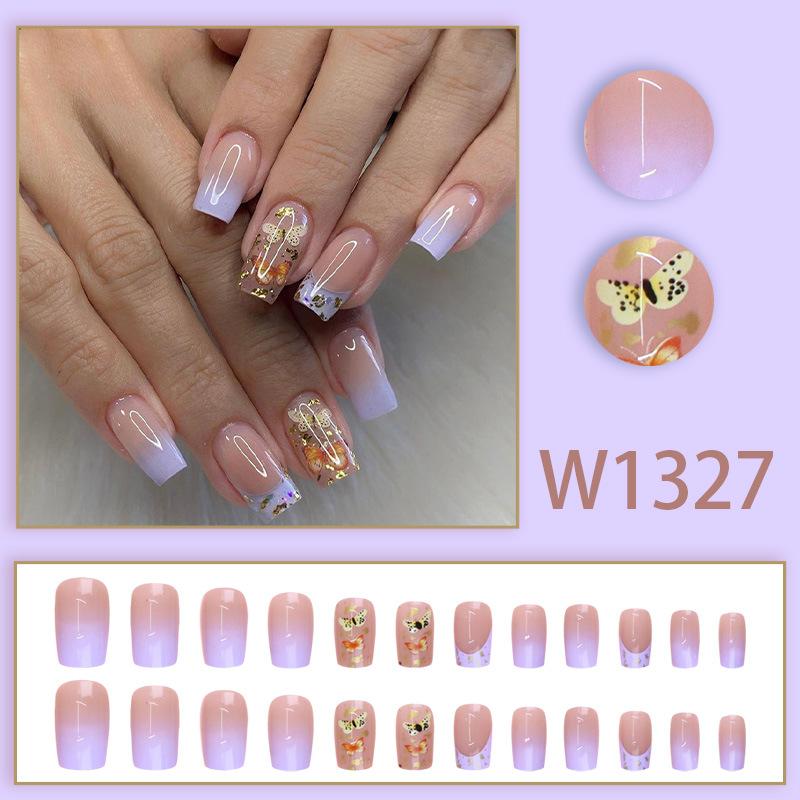 

24 шт. Фиолетовый очаровательный узор с бабочками, размазывание, новый темперамент, простой осенне-зимний темперамент, белый нейл-арт, накладной элемент для ногтей