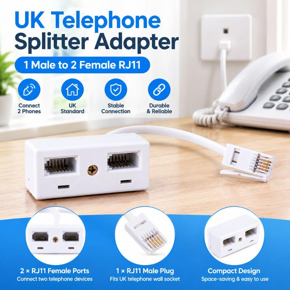 UK BT Standard RJ11 Plug Adapter RJ11 Connector Phone Line Splitter  Home Phone