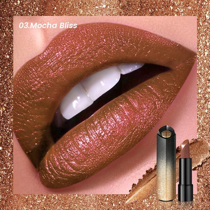 Diamond Pink Lipstick Shiny Pearl Sparkling Lip Gloss Makeup Pearlescent Red Sexy Metallic Glitter Lipstick Waterproof Cosmetics