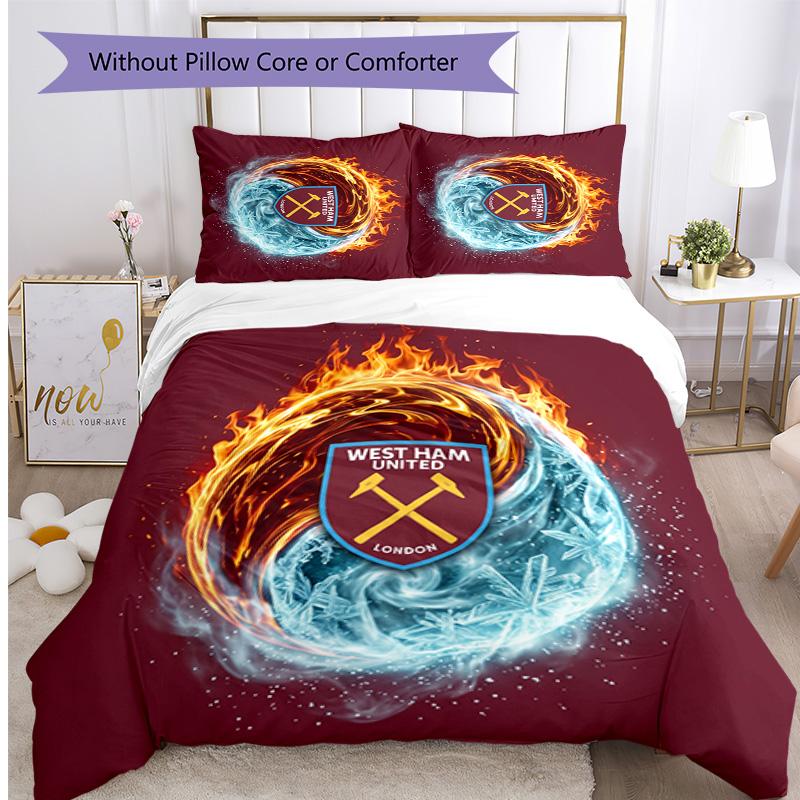 Set Lenzuola Stampato West Ham United Football 3 Pezzi, Comodo Set Copripiumino per Camera da Letto Amico della Pelle