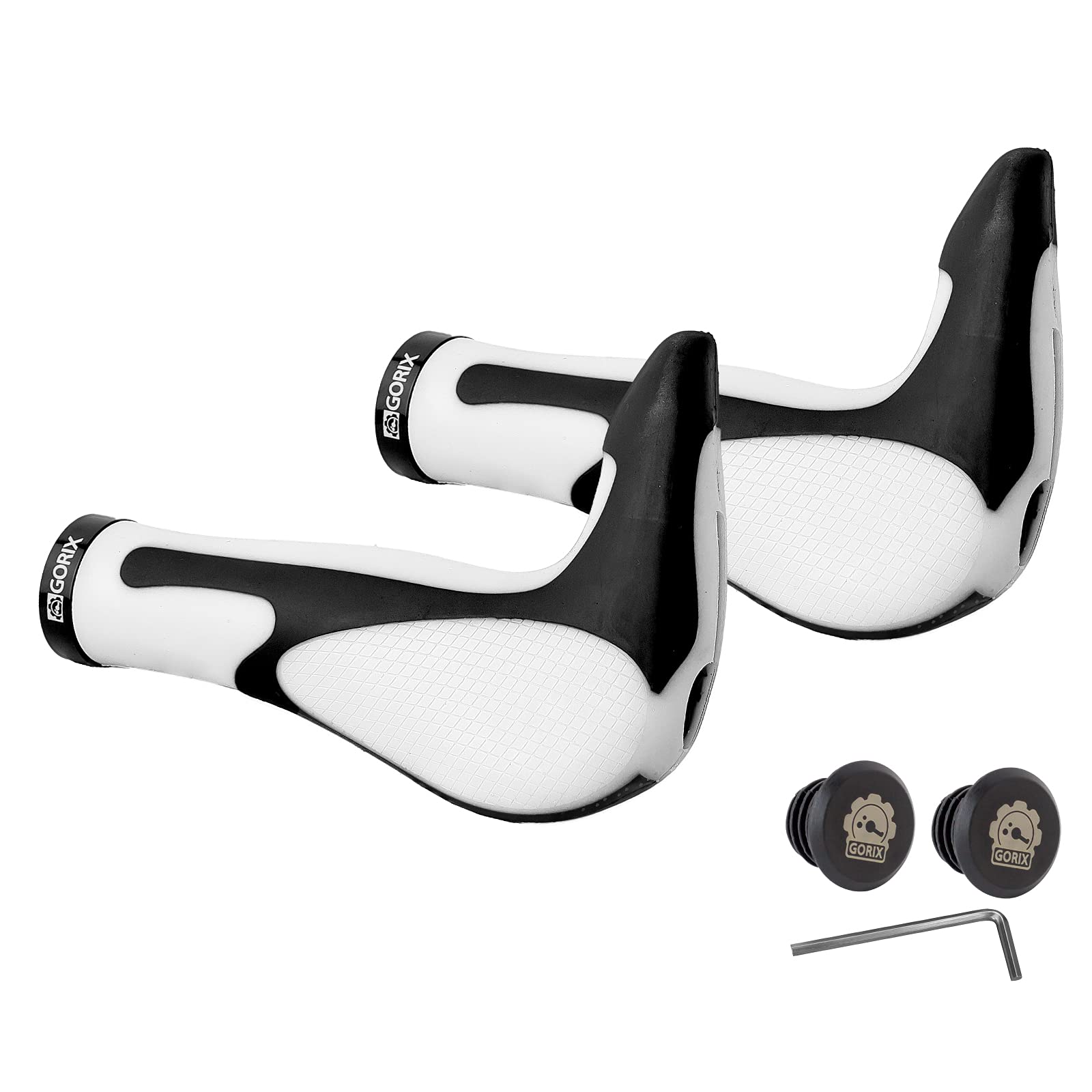 

GORIX Bicycle Ergonomic Grips with Bar Shock Fixation with Cross Mountain and White x Black GX-849AD3-L1-G2 Ends, Absorbing, Fatigue-Reducing, Lock-On