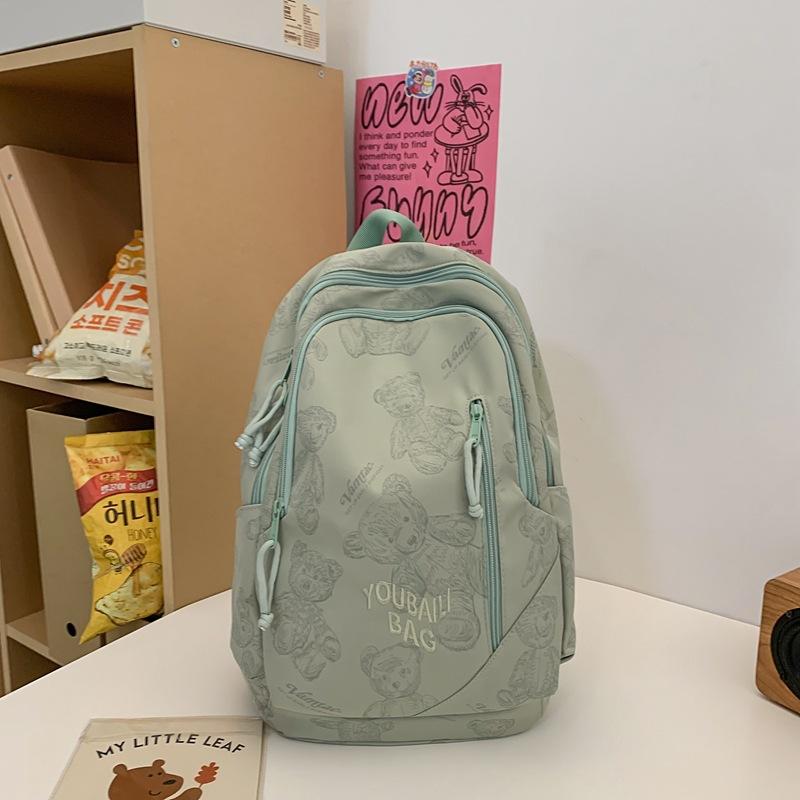 School Bag, Junior High School Outdoor Girls, High-value Printed Bear, College Student Backpack, New Backpack, Cute Backpack.