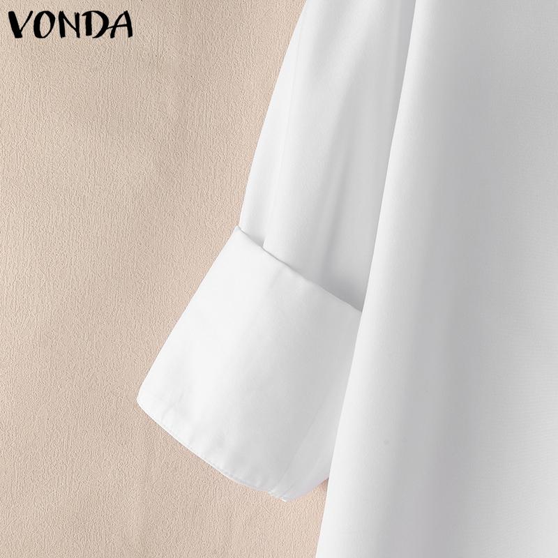 VONDA Женская модная однотонная рубашка со средним рукавом и пуговицами 5XL розовый — фото 8