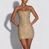 Women's Sleeveless Sequined Off-shoulder Hip-hugging Dress with Lace-up Detail 8227