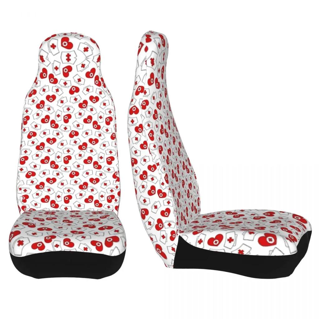 Nurse Hat Heart Pattern Front Auto Seat Cover For Women Print Nursing Car Seat Covers Fit Any Truck Van Rv Suv 2Pc
