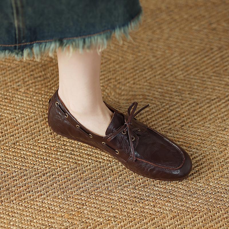 Fashion 2025 Spring Summer New Women Lace-up Flat Shoes Loafers Slip on Genuine Leather Casual Daily Work Shoes Comfort Office Pumps