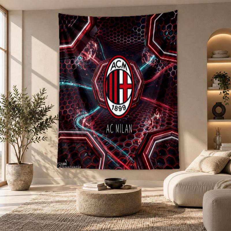 Arazzo Decorativo, Arte da Parete Stampato AC Milan, Appeso a Parete Leggero per Sfondo Camera da Letto