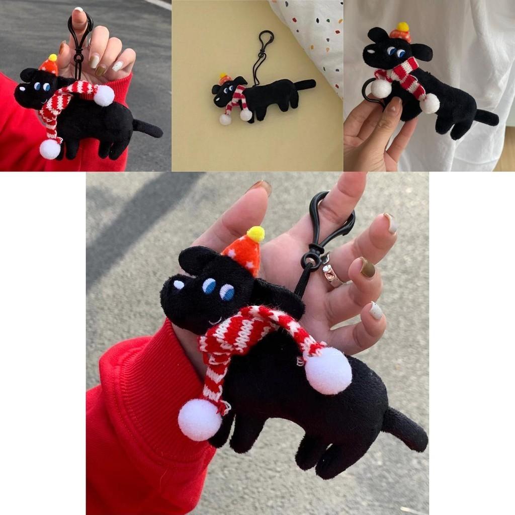 Cute Black Dog Plush Toy Christmas Ornament For Student Backpack Decoration Gift Short Plush, Black, 159cm