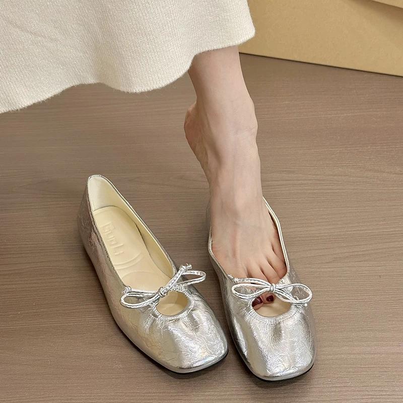 2025Summer Design Style Sequin Flat  Jane  Comfort Casual Outdoors Ladies Party Dress Silvery Shoes