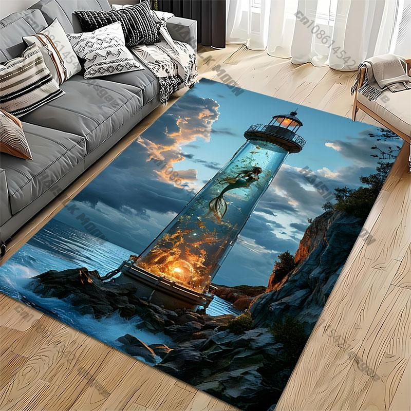 Mermaid enclosed magical aquatic lighthouse carpet Yoga living room room decor children's crawling mat doormat area rug