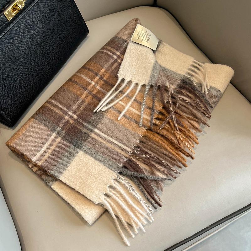 New pure wool plaid scarf British men and women couples winter warm double-sided fringed high-end scarf