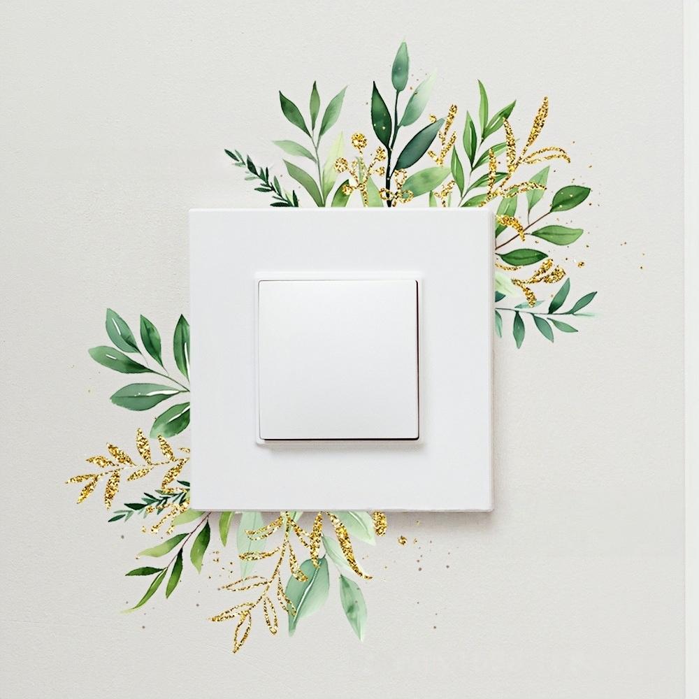 4pcs/set DIY Flower Leaf Switch Sticker Removable Waterproof Green Plant Switch Sticker Self-adhesive Leaf Decal Living Room