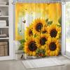 1pc Vibrant Yellow Sunflower & Butterfly Print Shower Curtain with Hooks, 100% Polyester, Retro Style, Machine Washable