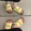 Belt buckle round head leaking toe half slippers women's 2025 summer new outer wear Boken sandals retro casual beach women's shoes