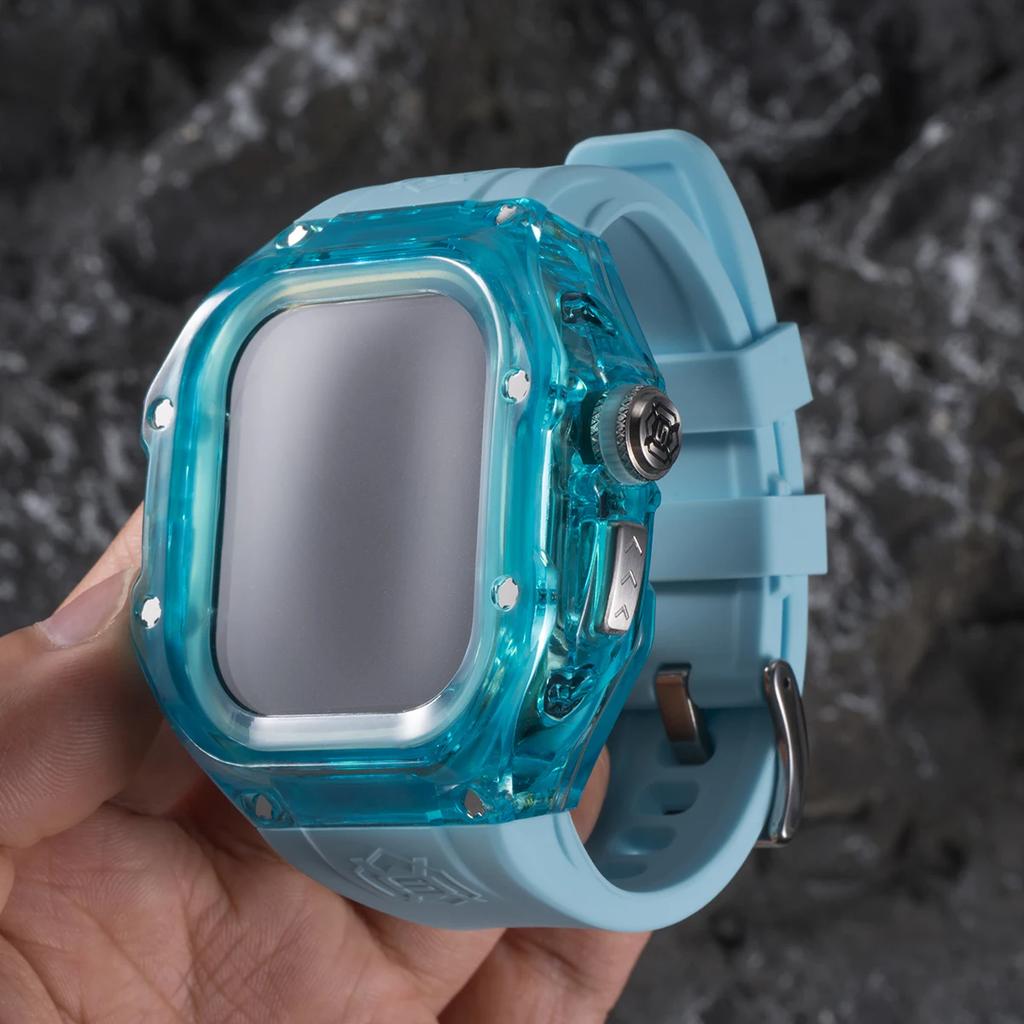 Luxury Transparent Case for Apple Watch Band Ultra 2 49mm Modification Kit Silicone Strap for IWatch Ultra 49mm Rubber Bracelet