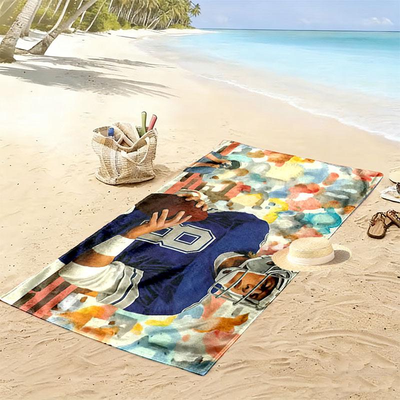 Troy Aikman Print Beach Towel, Large Soft Quick Dry Towel for Beach Camping Swimming