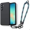 Case for Samsung Galaxy A27 5G, Black Shockproof Silicone Protection with Blue Removable Strap