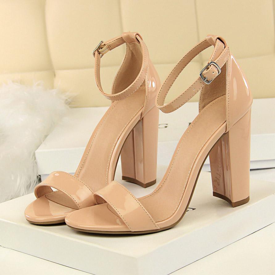 Fashion 2024 Summer Plus Size 34-43 Woman 9.5cm High Heels Sandals Classic Block Platform Pumps Lady Chunky Burgundy Yellow Nude Shoes