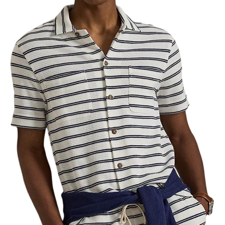 Polo Ralph Lauren Striped Short Sleeve Button Down Collar Pocket Textured Shirt Men Shirts 710A13005--001