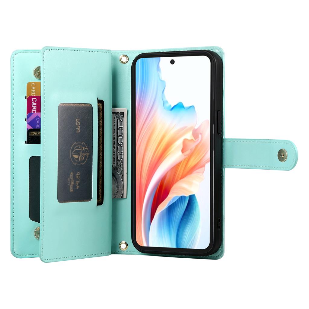 Pro Oppo Reno15 5G (Globální) / Reno15c 5G (Čína) Kožené Pouzdro Peněženka s Kapsou na Zip Kryt na Telefon s Popruhy
