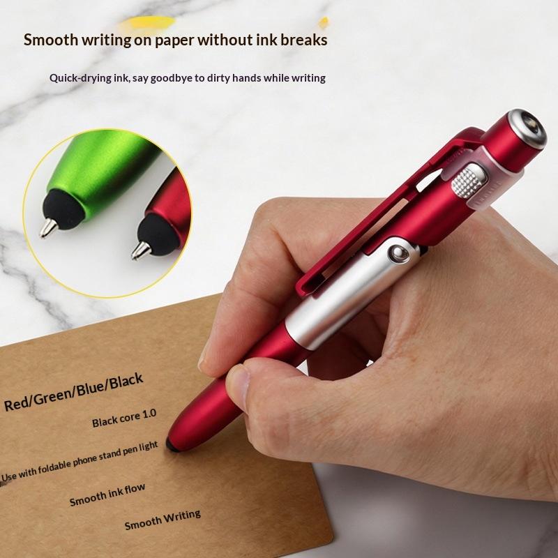 4 In 1 Folding Multifunction Pen With Led Light Touch Screen Stylus Phone Stand For Writing Office Student Stationery Supplies