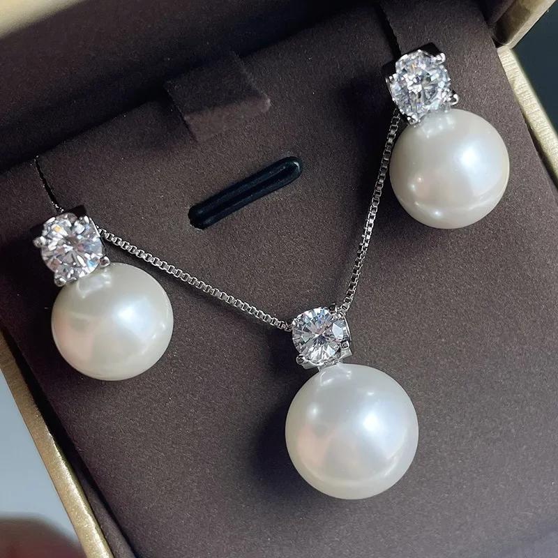Simple Stylish Simulated Pearl Earrings with Cubic Zirconia Fashionable Women Silver Color Luxury Trendy Jewelry