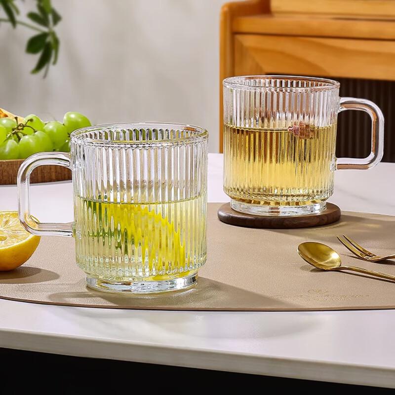 

Changbaosen 400ML Striped Borosilicate Glass Coffee Cups with Spoons (2-Pack)