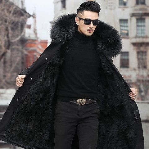 New fur integrated large size pie overcome men's medium and long fur jacket winter hooded