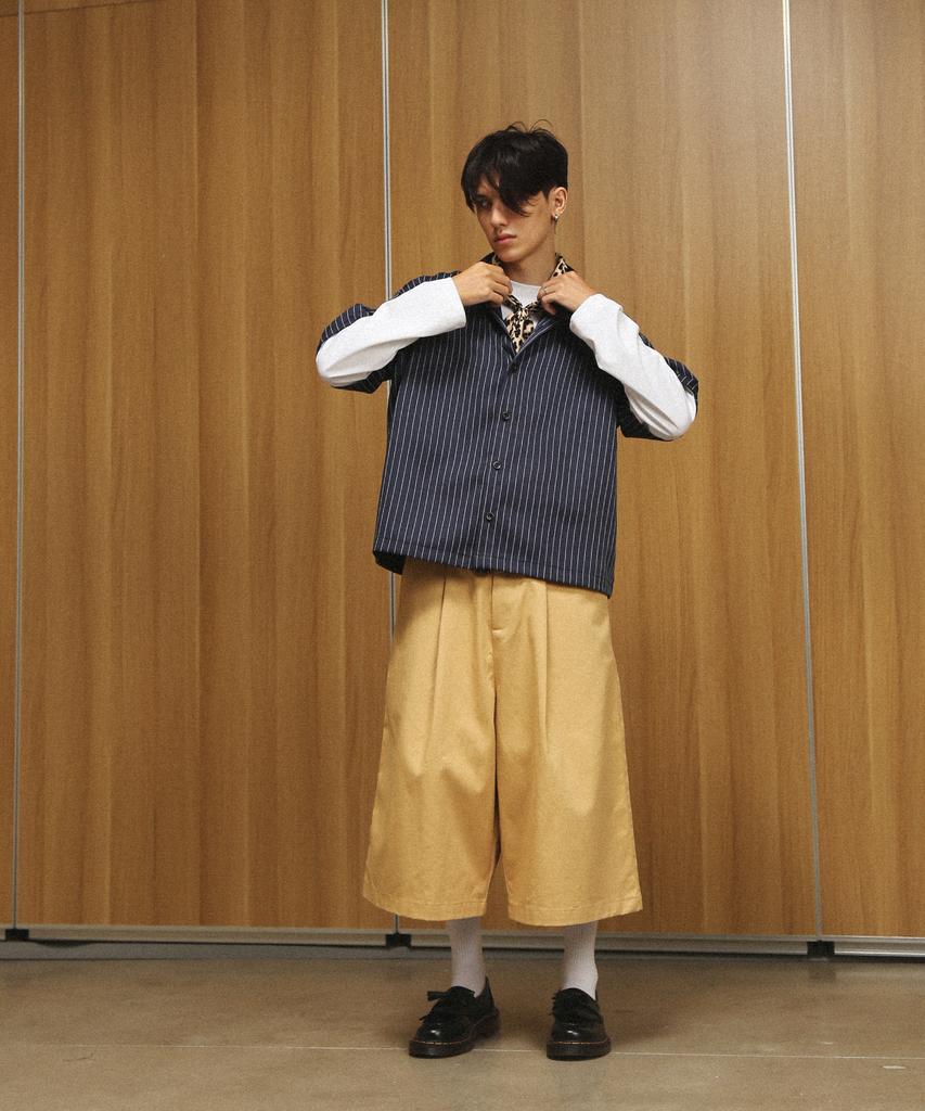 ROCKPSYCHO Crop Pinstripe Shirt - Navy