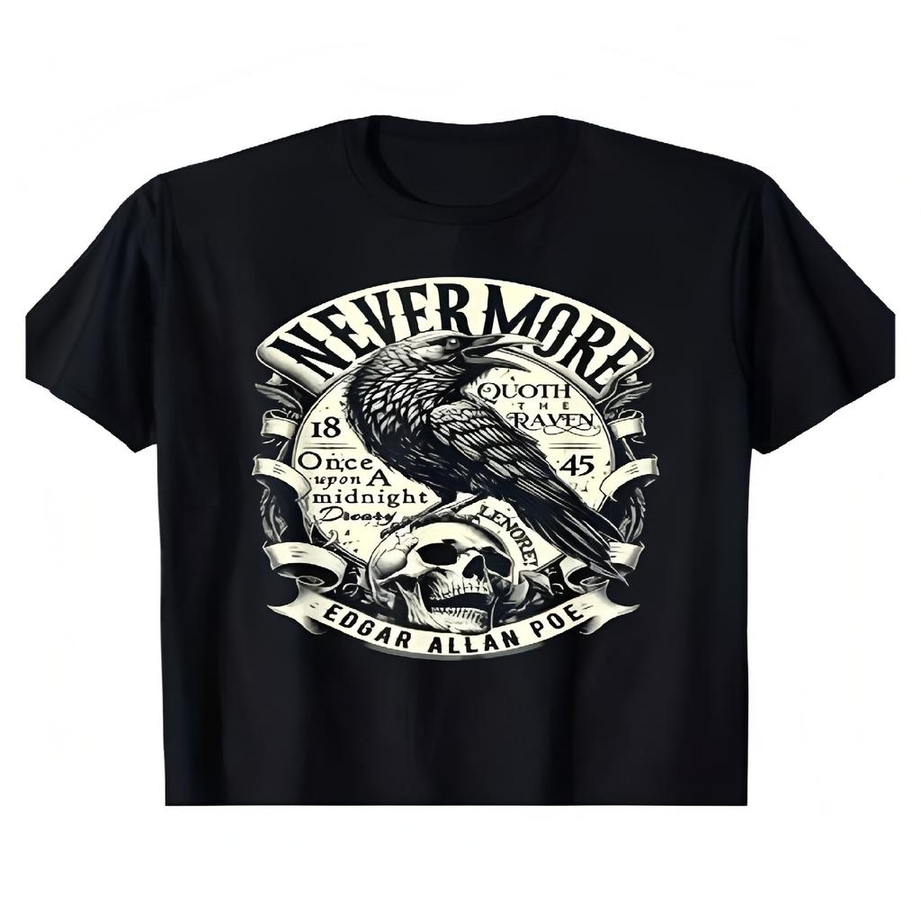 Edgar Allan Poe Nevermore Raven Graphic Tee, Soft & Breathable, Casual Crew Neck T-Shirt For Men And Women - Perfect For All Seasons