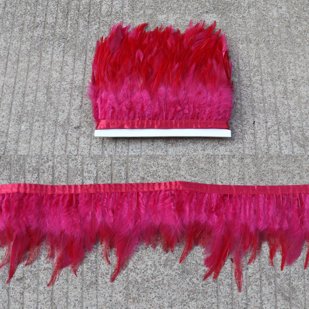Feather5 10Meters Rooster Feather Trim 8-13CM Colored Chicken Feathers Ribbon  3-5" Saddle Pheasant Feathers Trim Fringe