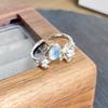 Diamond Sea Blue Moonstone Ring, Female Niche Design, Index Finger Ring, Light Luxury, High-End Personality Ring.