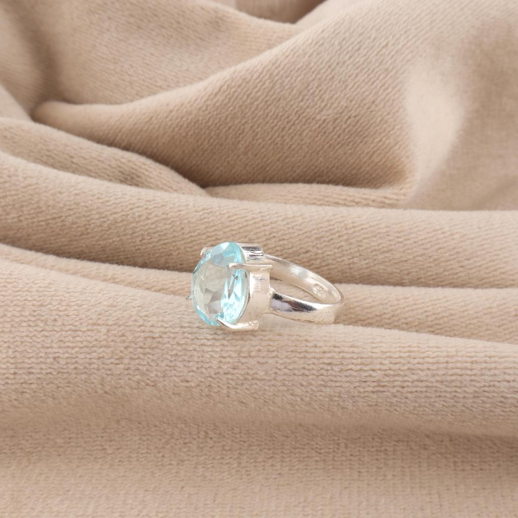 Sky Blue Topaz Gemstone 925 Sterling Silver Handcrafted Designer Ring For Mother RR-81-2