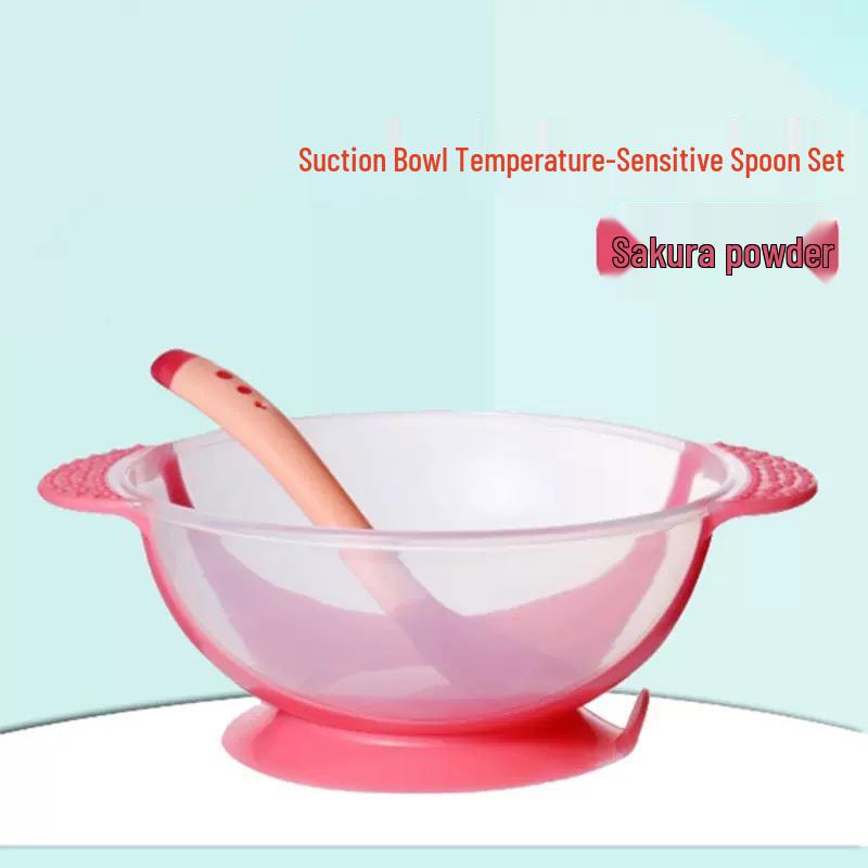 Temperature-Sensitive Baby Tableware Set: Suction Bowl, Soft Spoon, and Fork for Newborns