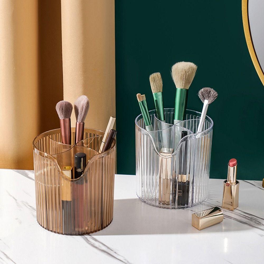 

Plastic Makeup Brush Cup Visible Cosmetic Storage Box Useful 4 Grids Makeup Brush Bucket Student